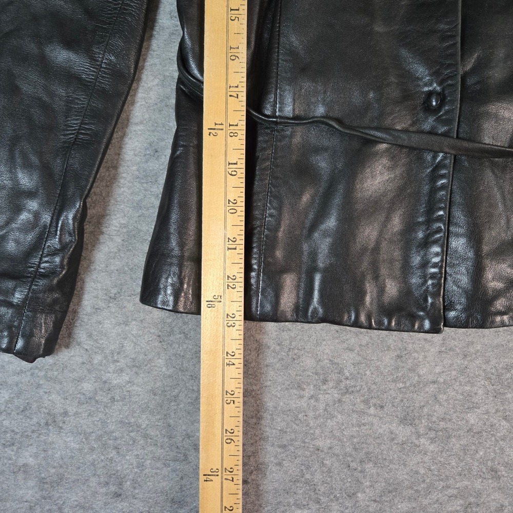 Y2K Banana Republic Womens Black Genuine Leather Belted Blazer Jacket 6 - Picture 5 of 5
